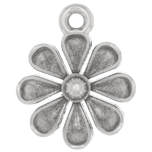 Pendentif fleur travaillée 13.5 mm - Placage argent fin vieilli x1