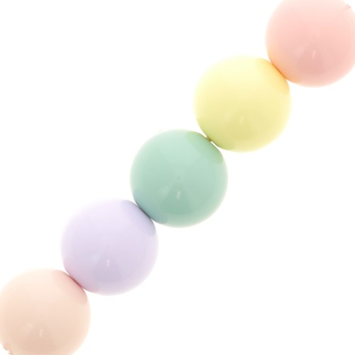 Assortiment de 24 perles rondes 12 mm en résine opaque - Multicolore pastel
