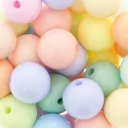 Assortiment de 24 perles rondes 12 mm en résine opaque - Multicolore pastel