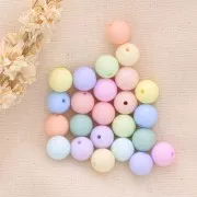 Assortiment de 24 perles rondes 12 mm en résine opaque - Multicolore pastel