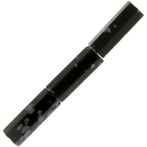Perles tubes facettées en pierre gemme 15x5 mm - Obsidienne mouchetée x5
