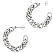 Créoles effet chaîne maille gourmette 35 mm - Placage argent fin vieilli x2