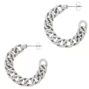 Créoles effet chaîne maille gourmette 35 mm - Placage argent fin vieilli x2