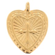 Breloque coeur motif croix 16x14 mm - Doré à l'or fin x1