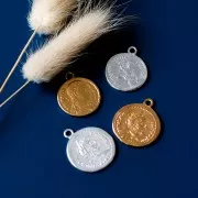 Pendentif pièce de monnaie Romaine 22x19 mm - Placage Argent fin x1