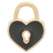 Breloque cadenas coeur 15x12 mm avec résine époxy - Doré - Noir x1