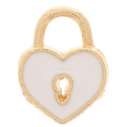 Breloque cadenas coeur 15x12 mm avec résine époxy - Doré - Blanc x1