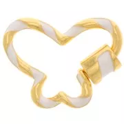 Fermoir papillon à visser avec résine 18x24 mm - Doré - Blanc x1