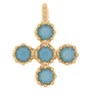 Mini breloque croix 9x7 mm avec oxydes de Zirconium  1.7 mm - Doré à l'or fin - Turquoise x1