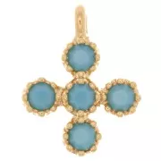 Mini breloque croix 9x7 mm avec oxydes de Zirconium  1.7 mm - Doré à l'or fin - Turquoise x1
