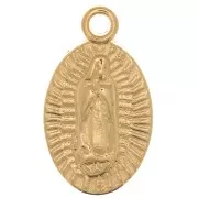 Breloque ovale motif Vierge 16x10 mm - Doré à l'or fin x1