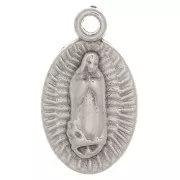 Breloque ovale motif Vierge 16x10 mm - Placage argent fin vieilli x1