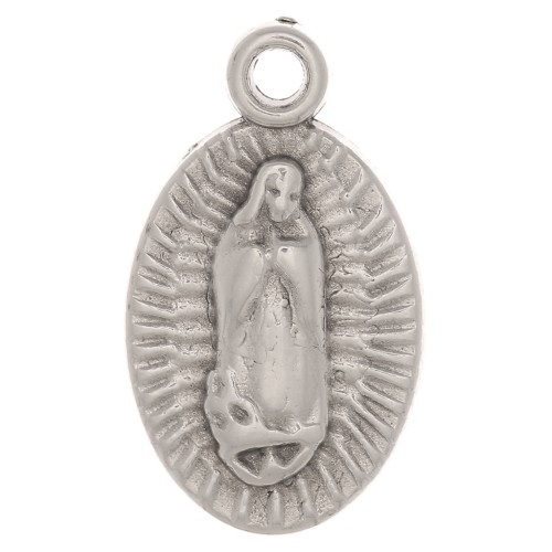 Breloque ovale motif Vierge 16x10 mm - Placage argent fin vieilli x1