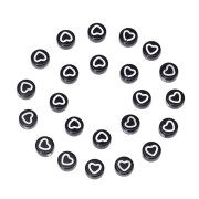Assortiment de 20 perles plates - coeurs - 7 mm - Noir - Blanc