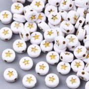Assortiment de 20 perles plates - étoiles - 7 mm - Blanc - Doré