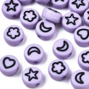Assortiment 20 perles plates - mix fleurs étoiles & coeurs 7mm - Violet - Noir