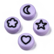 Assortiment 20 perles plates - mix fleurs étoiles & coeurs 7mm - Violet - Noir