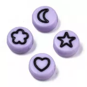 Assortiment 20 perles plates - mix fleurs étoiles & coeurs 7mm - Violet - Noir