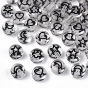Assortiment 50 perles plates - fleurs étoiles & coeurs 7mm - Transparent - Noir|raw }}