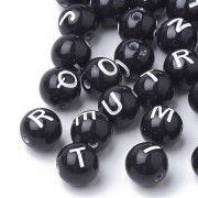 Assortiment de 200 perles rondes - lettres alphabet 8 mm - Noir - Blanc