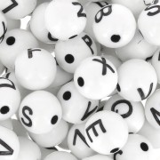Assortiment de 200 perles lettres rondes alphabet 8 mm - Blanc - Noir