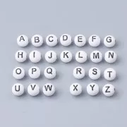 Assortiment de 200 perles lettres rondes alphabet 8 mm - Blanc - Noir