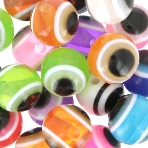 Assortiment de perles rondes - oeil porte bonheur - 10 mm - Multicolore x20