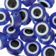 Perles plates rondes - oeil porte bonheur - 9.5x6 mm - Bleu x10