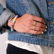 Perles plates rondes - oeil porte bonheur - 9.5x6 mm - Bleu x10