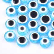 Perles plates rondes - oeil porte bonheur - 9.5x6 mm - Bleu Ciel x10