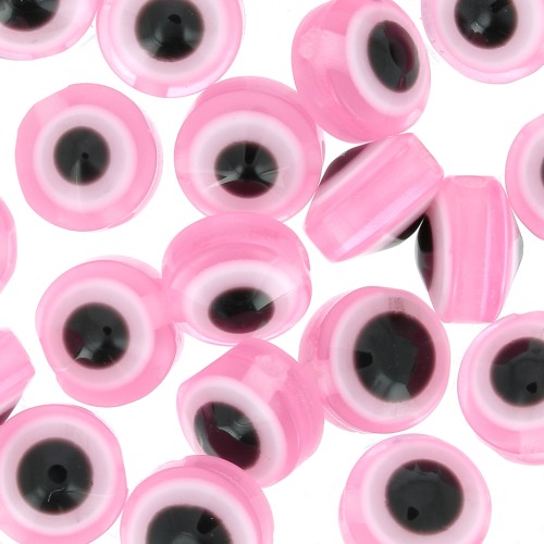 Perles plates rondes - oeil porte bonheur - 8x5.5 mm - Rose x10