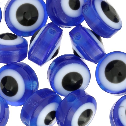 Perles plates rondes - oeil porte bonheur - 8x5.5 mm - Bleu x20