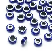 Perles plates rondes - oeil porte bonheur - 8x5.5 mm - Bleu x20