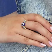 Perles plates rondes - oeil porte bonheur - 8x5.5 mm - Bleu x20