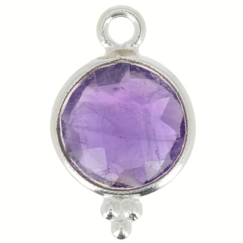 Breloque ronde facettée avec petites boules 12x7 mm - Argent 925 - Amethyste x1