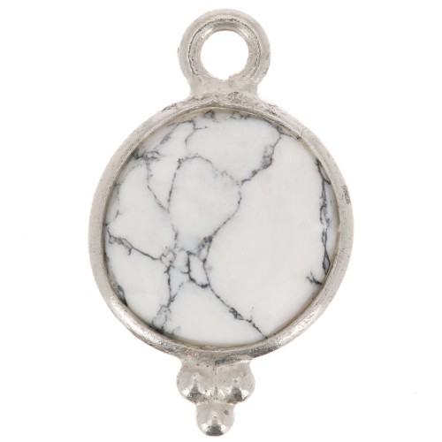 Breloque ronde facettée avec petites boules 12x7 mm - Argent 925 - Howlite x1