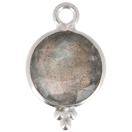 Breloque ronde facettée avec petites boules 12x7 mm - Argent 925 - Labradorite x1