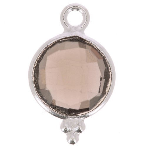 Breloque ronde facettée avec petites boules 12x7 mm - Argent 925 - Quartz fumé x1