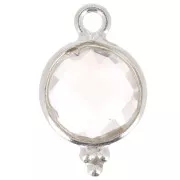 Breloque ronde facettée avec petites boules 15x9mm - Argent 925 - Cristal de roche
