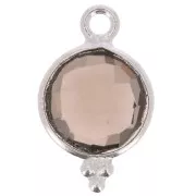 Breloque ronde facettée avec petites boules 15x9 mm - Argent 925 - Quartz fumé x1