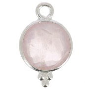 Breloque ronde facettée avec petites boules 15x9 mm - Argent 925 - Quartz rose x1