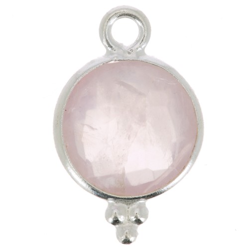 Breloque ronde facettée avec petites boules 15x9 mm - Argent 925 - Quartz rose x1