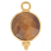 Breloque ronde facettée petites boules 15x9mm - Arg 925 Plaqué Or - Oeil de tigre