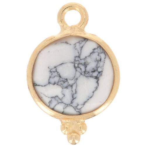 Breloque ronde facettée petites boules 15x9 mm - Argent 925 Plaqué Or - Howlite