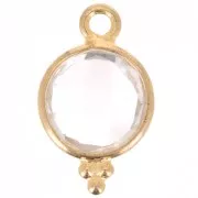 Breloque ronde facettée petites boules 15x9mm Arg 925 Plaqué Or - Cristal de roche