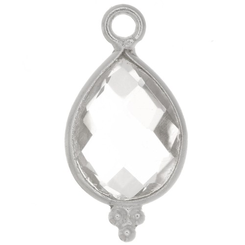 Breloque goutte facettée avec petites boules 16x9 mm Argent 925 - Cristal de roche