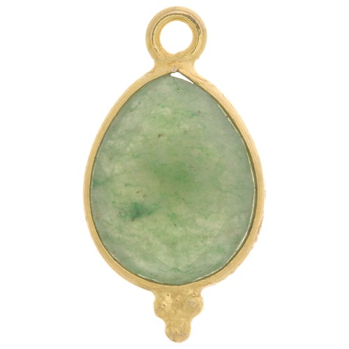 Breloque goutte facettée petites boules 16x9mm - Argent 925 Plaqué Or - Aventurine