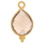 Breloque goutte facettée petites boules 16x9mm - Arg 925 Plaqué Or - Quartz fumé