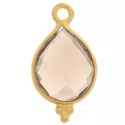 Breloque goutte facettée petites boules 16x9mm - Arg 925 Plaqué Or - Quartz fumé