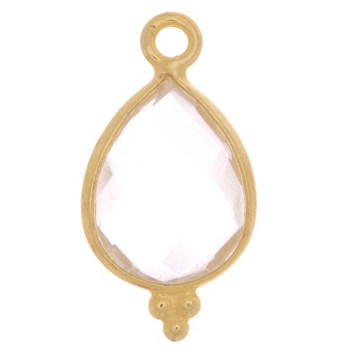 Breloque goutte facettée petites boules 16x9mm Arg 925 Plaqué Or -Cristal de roche